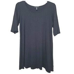 Eileen Fisher Petite Black Jersey Knit Elbow Sleeve Tunic Size PM